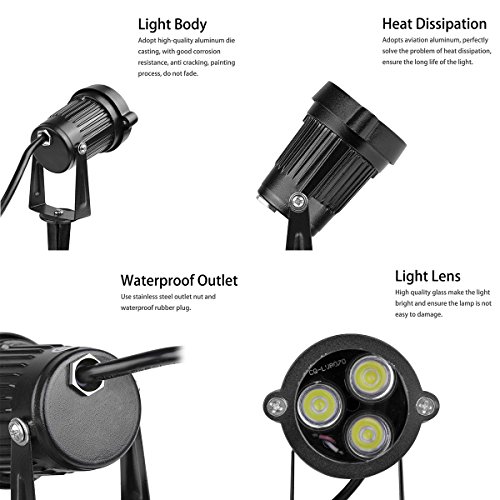 LemonBest® 6W LED Rasen Licht LED Lampe LED Scheinwerfer IP65 Wasserdichten Outdoor Garten Teich Park Landschaft Kaltes Weiß 85-265V, Packung mit 4 - 3