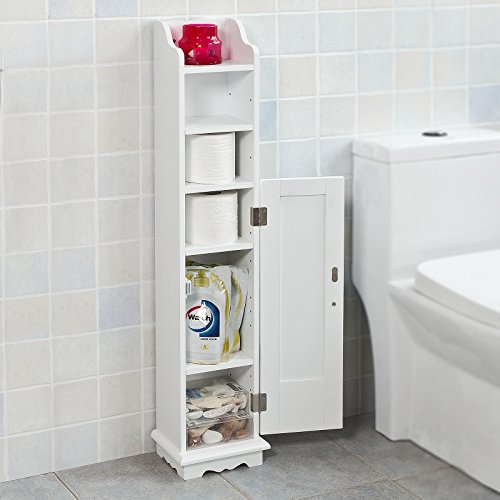 SoBuy® FRG177-W Freistehend weiß Toilettenrollenhalter Toilettenpapieraufbewahrung Badregal Standschrank BHT ca: 21x99x16cm - 4