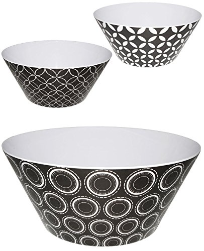 Preisvergleich Produktbild 3 Stück _ " Retro Design Muster - schwarz " - große Schalen / Kunststoffschalen / Schüsseln - Popcornschalen - HOCH - aus Melamin / Kunststoff Plastik - für Erwachsene & Kinder - Dekor / Amerika - modernes Design - Pommes & Popcorn / Müsli & Fritten - Campingschale / Campinggeschirr - Plastikgeschirr / Plastikschale - Servierschale - Suppenschüssel - Salatschüssel / Plastikgeschirr mehrweg Camping Set / Geschirr Popcorn