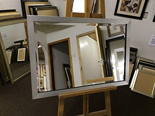 NEW LARGE BRUSHED SILVER BEVEL GLASS OVERMANTLE WALL HANGING MIRROR 33" x 23" - EX DISPLAY MIRROR