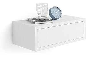 Mobili Fiver, Comodino sospeso Riccardo, Bianco Frassino, Nobilitato, 45 cmx25 cmx15.5 cm, Comodino moderno per Soggiorno e camera, Made in Italy