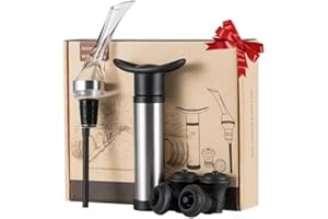HOMITEC Bomba de vacío con 4 tapones de goma y Aireador decantador de vino profesional, set de vino, ideal para regalo