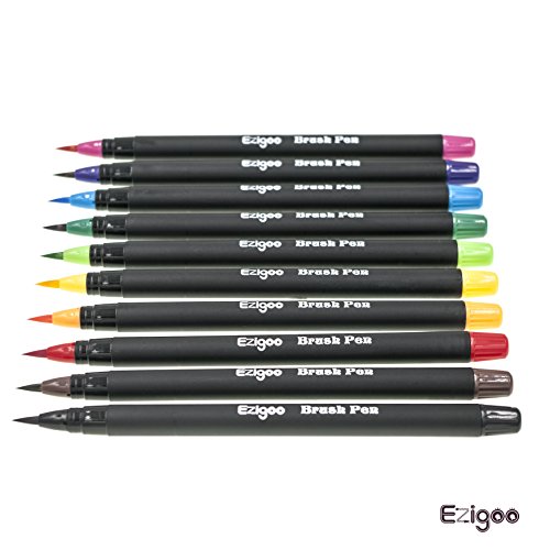 Ezigoo Brush Pen Set – 10 Farben – Pinselmarkierungen mit weichem flexiblen realen Pinselspitze schaffen Aquarell Effekt - 8