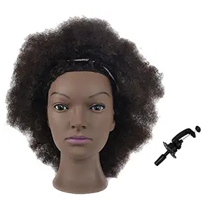 Afro Mannequin Head 100% Human Hair Hairdresser Training Head Manikin Cosmetology Doll Head with Clamp