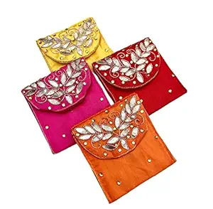 RUQA Silk Coin Pouch Colourful with Gota Work and Stones Pack of 3