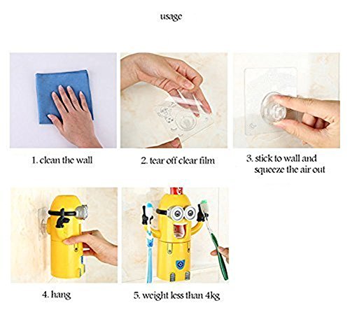 KIPTOP Automatische Zahnpasta Quetschwerkzeug Despicable Me Entzückende Badezimmerdekor Zahnbuersten Halter Set - 6