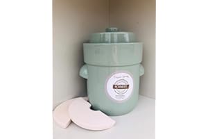 MS-Steinzeug Gärtopf 5 L Pastellgrün + Beschwerungssteine | Fermentation mit Sauerkrauttopf | Einmachtopf zum Konservieren | Vitalstoffbooster ideal für Vegetarier & Veganer | Inkl. Rezepte