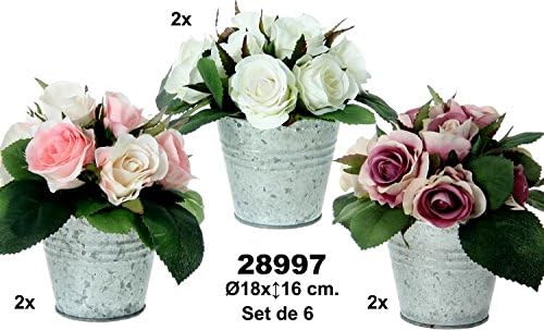 Supernova decoracion-set 6 Brass Planters with Roses Assortment of Colours. Measures Diameter 18 * 16 cm