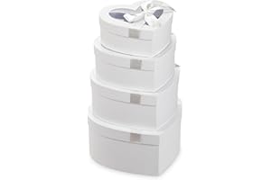 OAIRSE 4PCS White Gift Boxes with Clear Lids Heart Shaped Flower Boxes Nesting Florist Hat Boxes for Arrangements Floral Gift Box for Presents Wedding Valentines Birthday Mother's Day Chocolate Crafting
