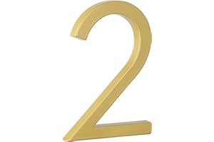 HASWARE Número de casa flotante 5" (12 cm) para exterior – Letrero de dirección moderno en aleación de zinc para jardín, calle y buzón (2, Dorado)