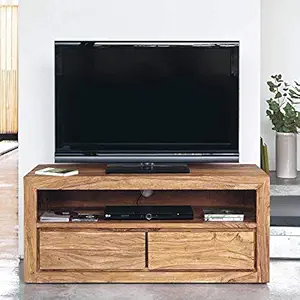 Saraf Furniture Sheesham Wood Voted Plasma Tv Unit for Living Room |Rich Stone (Natural Matt) Finish