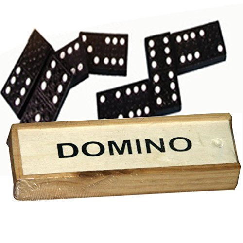 Dominoes Wooden Kids Childrens Double Six Black Toy Game Set