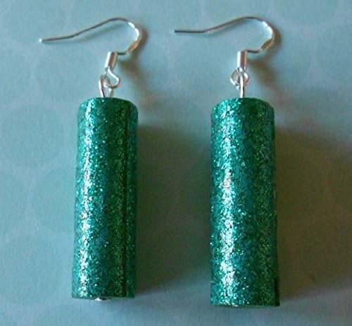 Green glitter paper bead earrings