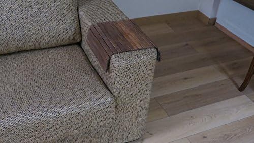 Handmade Sofa Tray Table with Walnut natural wood and matte brown artificial leather back cover