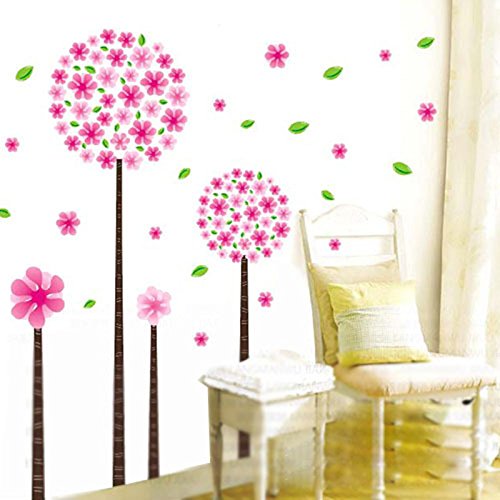 120*60CM Blumen und Baum Loewenzahn Wandtattoo Wandaufkleber Aufkleber Wandsticker Wall sticker fuer Wohnzimmer Schlafzimmer Kinderzimmer Rosa