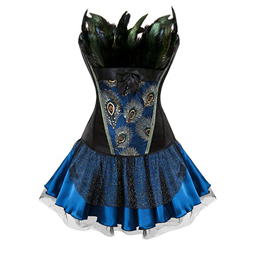 Kranchungel Womens Burlesque Peacock Feather Satin Corset With