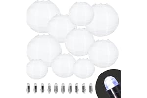 Encham 10 Stück Papierlaterne Gekreuzte Weiß Lampions mit 10 Stück Weiß Mini LED-Ballons Lichter Papier Laterne rund Lampenschirm für Hochzeit Party Geburtstage Dekoration