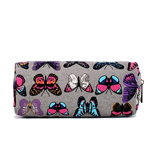 Miss LuLu Women Girls Canvas Students Pen Pencil Case zipper Bags Cosmetic Travel Makeup Bags Pouch Box (Butterfly Grey)