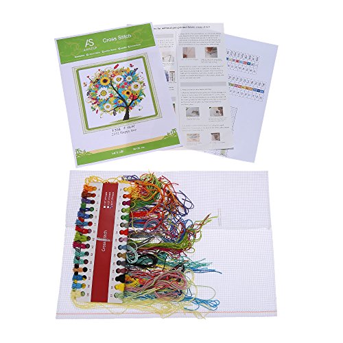 Anself DIY Handarbeit Handarbeiten Kreuzstich Stickerei Set Kit 14CT Bunte Baum Muster Kreuz Nähen 38 * 38 cm Home Decoration - 6