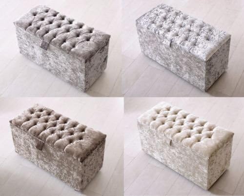 Large 40" &amp; Medium Size 30" Crushed Velvet Diamonte, Diamond, Ottoman, Storage, Blanket Box (Large 40 " Length, Truffle)