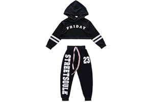 LOLANTA Completo Hip Hop Bambina, Felpa con Cappuccio e Pantaloni Jogger, Abbigliamento per Danza Moderna e Jazz