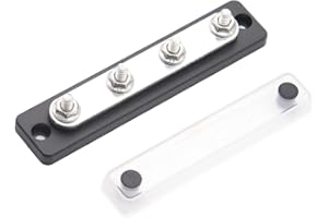 Gloaso Barre omnibus en cuivre 150 ampères avec bloc de distribution 4 x M6, barre omnibus 150A Bus Bar avec couvercle 12V - 48V CC, noir