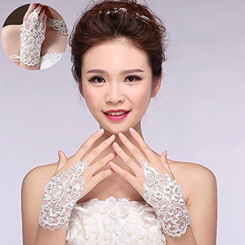 Gzmy Bridal Gloves Long Short Lace Fingerless Rhinestone Women's Crystals Gloves for Wedding Party Brides Accessory Flower Girls