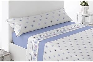 ENCA Valentina Home Juego sábanas de Invierno, térmicas de pirineo, en Talla: Cama 135, Tres Piezas, Incluye Sábana Bajera, Encimera y Funda de Almohada, Suaves y Confortables. (Azul Flores cayendo)