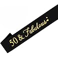 Wp Wanna Party 50Th Birthday Sash/ 50 and Fabulous Sash for Women/50Th Birthday Decorations and Supplies -Black & Gold