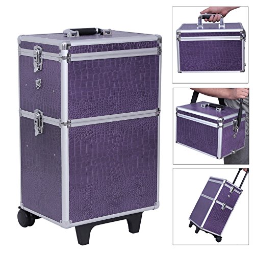 Songmics Kosmetikkoffer Trolley größe XL 2 in 1 croco lila JHZ03P - 2