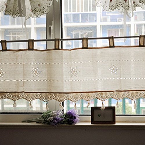 KING DO WAY archaistisch Scheibengardine&Klein Kaffee Vorhang mit Baumwolle-Leinen Küchen Vorhänge Gardinen /Hälfte/Kurz Vorhangs Home Dekoration Kitchen/cafe Curtain, H*B 45*150cm - 7