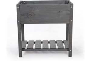 Zestri Hochbeet mit Ablage Grau | Comfort 78x40x78 cm aus Kiefernholz inkl. Pflanzfolie | Garten Terrasse Balkon | rechteckig Blumenkasten Kräuterbeet Frühbeet