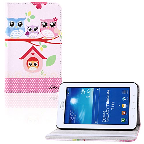 tinxi® Für Samsung Tab 3 7.0 Lite Case, Kunstleder Tasche für Samsung Galaxy Tab 3 7.0 Lite T110 T111 T113 T116 7 Zoll (17,78 cm) Tasche Folio PC Tablet Schutzhülle Hülle Etui Flipcase Cover Case Familie Eulen Owl Uhu Kauz (NICHT FÜR Tab 3 7.0 T210 T211 geeignet)