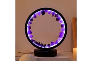 NNOVAT Natürliche Kristalllampe, drei Lichtmodi, einstellbare Helligkeit, USB-Port-Netzteil (schwarzer runder dunkler Amethyst)