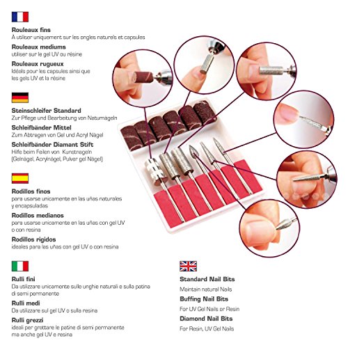 MEANAIL PARIS Elektrisches Nagelfräser-Set für Maniküre & Pediküre – elektrische Nagelfeile – Für perfekte Nägel wie im Nagelstudio – 100% DIY zuhause! – Sehr hohe Leistungsstärke – 6-teiliges Diamantfräser-Set + Schleifhülsen - 4