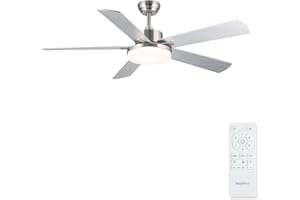 Newday Ventilatore da Soffitto con Luce e Telecomando Argento, 107cm Pale da Soffitto con Luce Dimmerabile Silenzioso, Funzione Memoria, Ventola Soffitto Réversible per Soggiorno Camera da Letto