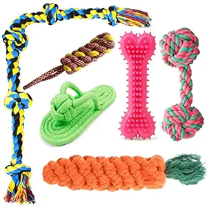 PSK PET MART Dog Rope Toys + Dog Toys + Chew Toys + Toys for Puppy + Chew Hard Spike Bone for Dog + Dog Cotton + Poly Mix Chew Toys, Combo Pack (Color May Vary)