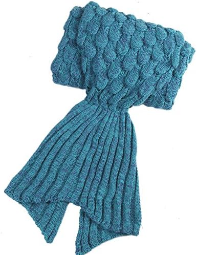 Luxury Mermaid Tail Blanket with Crochet Hand Knitted Scales Wrap Quilt Throw for Adult By Kreative Kraft™ (Turqoise &amp; Purple)
