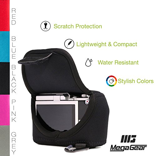 MegaGear Mat  riau L  ger Neoprene Sac photo Housse   tui sacoche pour Nikon 1 J4  Nikon 1 J5 avec 10-30 mm  Noir 