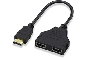 HEIZHU HDMI Splitter 1 in 2 Out HDMI Splitter for Dual Monitors Male to Dual Female, 1 to 2 Way Distributor for LCD, LED, TV, DVD and More, Plug and Play