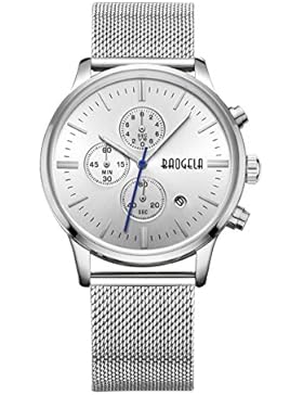 baogela Uhren für Männer Luxus Silber Edelstahl Armband weiß Zifferblatt Chronograph Datum Wasserdicht