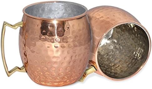 Moscow Mules 16 oz - Set of 2, Copper Mug inside Nickle Hammered Best Quality