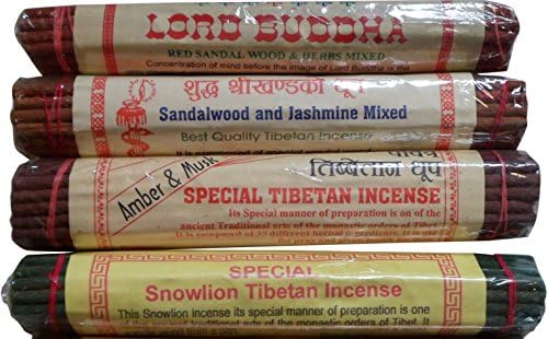 SWOYAMBHU INCENSE LORD BUDDHA SNOW LION SANDALWOOD/JASMINE AMBER/MUSK - 4 PACK