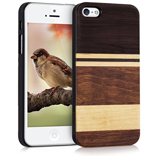 kwmobile Funda para Apple iPhone SE   5   5S - Carcasa de  Madera  para m  vil - Case Trasero  Duro  con dise  o bandes horizontales