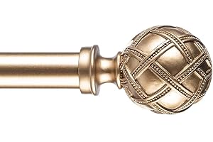 Ycolnaefllr 1 Inch Diameter Single Curtain Rod for Windows Heavy Duty Drapery Rods Adjustable Length from 84 to 120 Inch,Adjustable Single Window Curtain Rod with Resin Finial, Gold