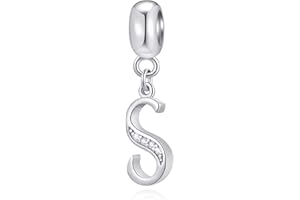 CRISNATA 26 lettre pendentif Charms, Perles d'alphabet en pierre cz pendantes initiales a-z en argent sterling 925, Convient au collier bracelet européen, cadeau pour mère/père/fille/fils/sœur/tante