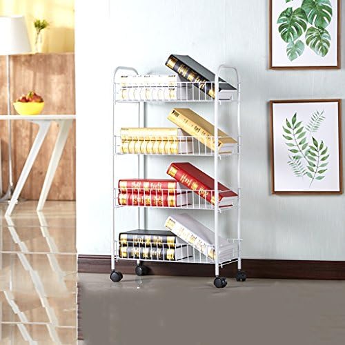 shuang Basket Holder Living Room Shelves Rolling Cart, 4 Baskets Floor-standing Kitchen Bedroom Storage Shelfs Mobile Cart Bookcase 1023