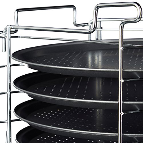 Relaxdays Pizzablech im 4er Set HBT: 20 x 32 x 32 cm Pizzabäcker-Set mit 4 Backblechen und Ständer als Pizza-Backblech und Flammkuchen Blech rundes Pizzabackblech mit Antihaftbeschichtung, anthrazit - 5