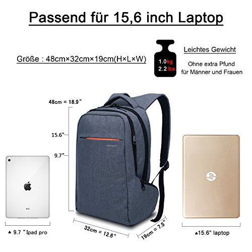 Norsens Notebook Laptop Rucksack 15,6 Zoll Gepolstert Wasserdichter Business Rucksack Damen Schwarz - 7