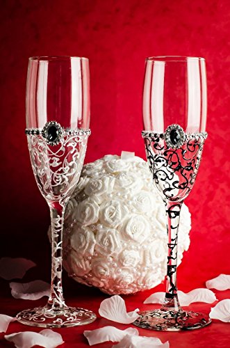 Pintado a mano boda novia y novio copas de champán gafas, vidrio, Tra